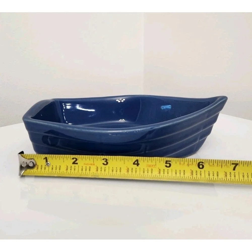 Deltis Made in Portugal Stoneware/Ceramic Boat Shaped Dish Blue Oven Safe‎